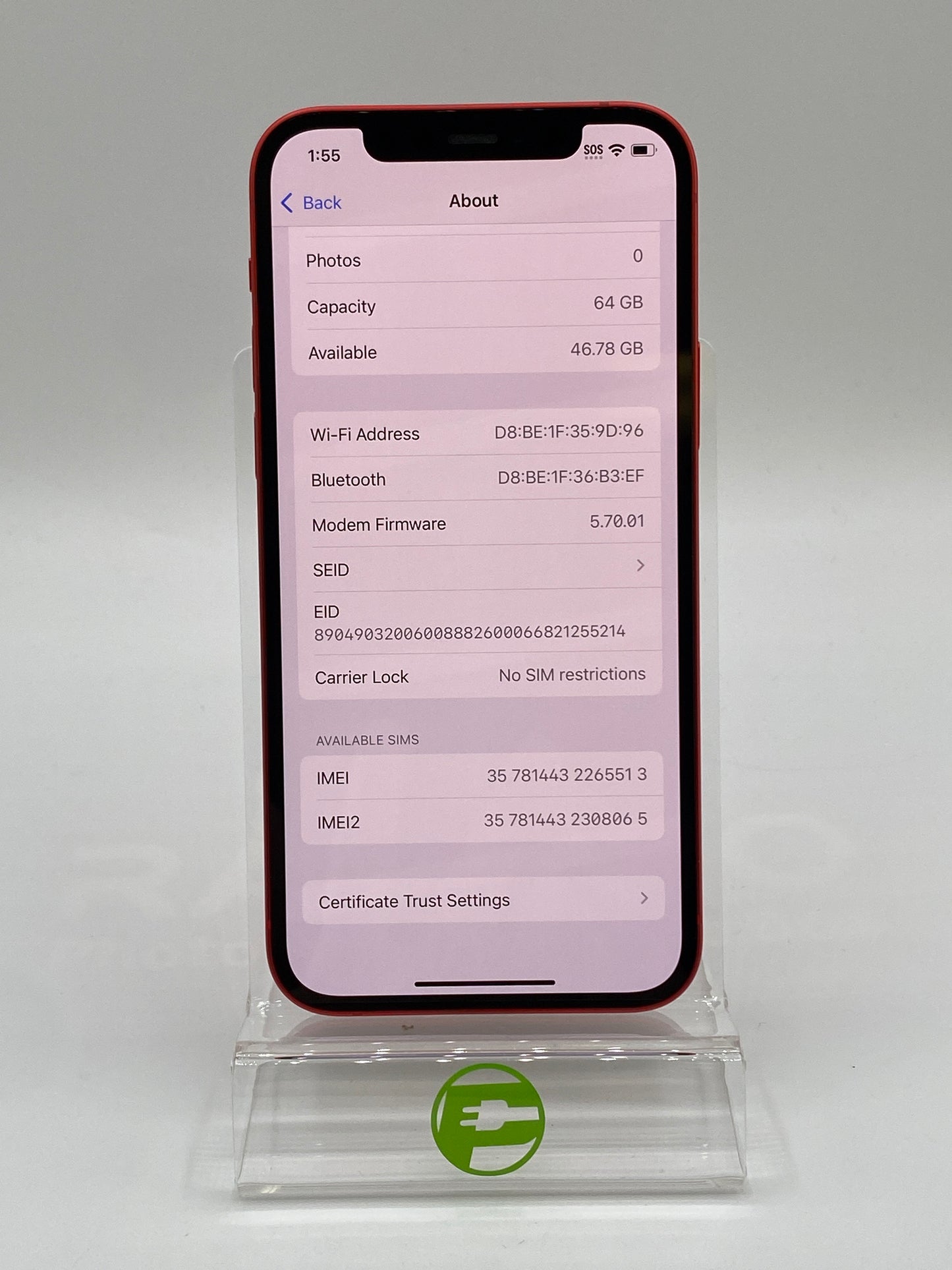 Unlocked Apple iPhone 12 64GB Red MGF63LL/A
