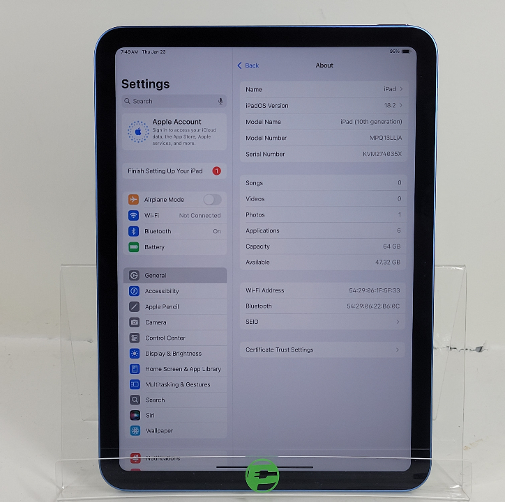 WiFi Only Apple iPad 10th Gen 64GB Blue MPQ13LL/A