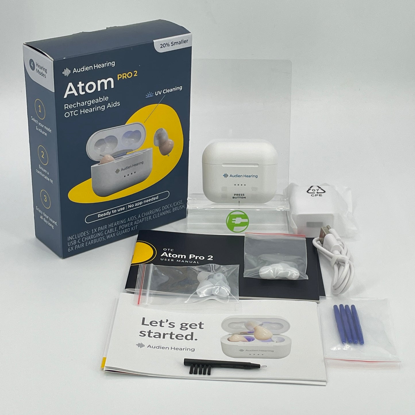 New Audien Hearing Atom Pro 2 Rechargeable OTC Hearing Aids