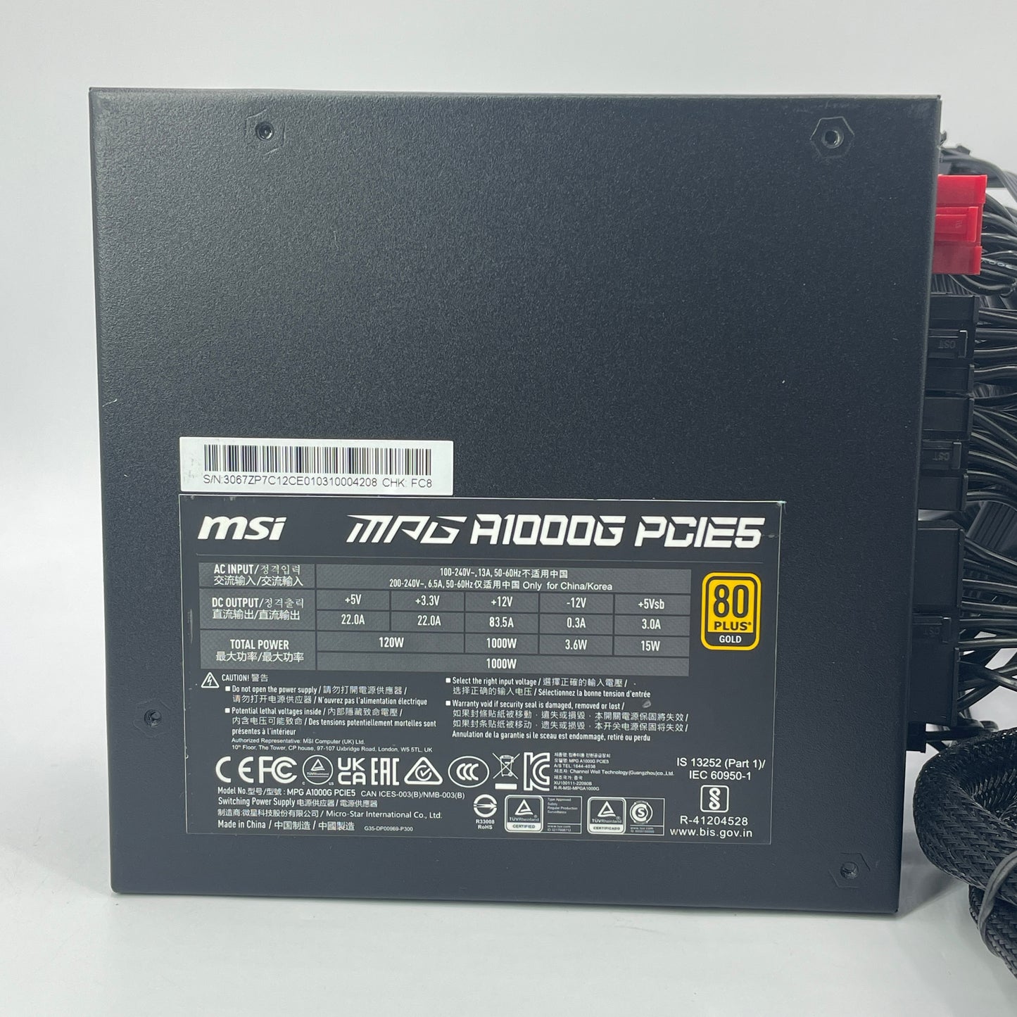 MSi MPG A1000G PCIE5 80 Plus Gold 1000W Fully Modular Switching Power Supply