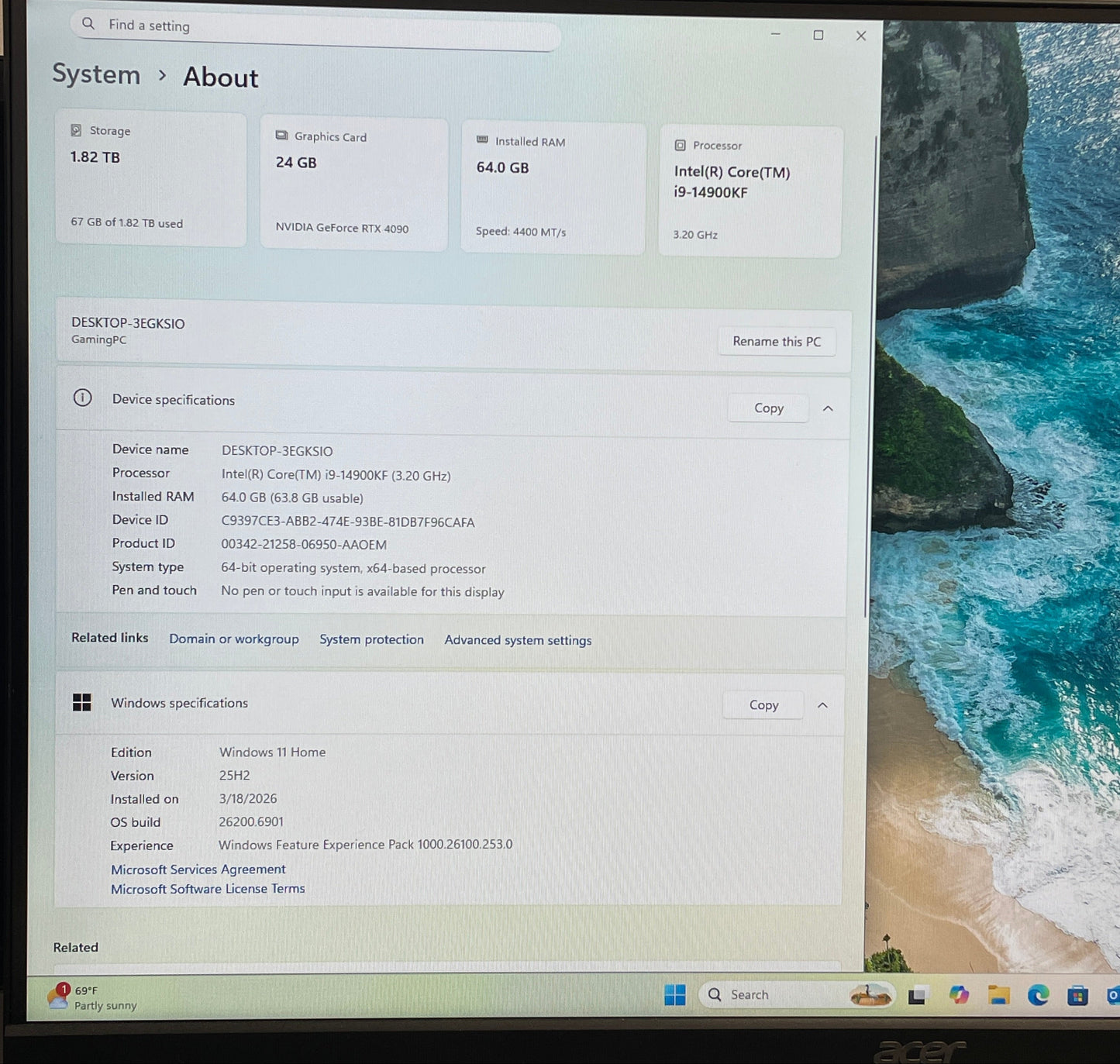CyberPower C-Series i9-14900KF 3.20GHz 64GB RAM 2TB SSD ASUS GeForce RTX 4090