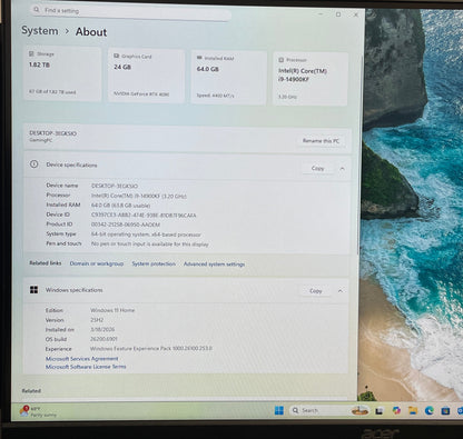 CyberPower C-Series i9-14900KF 3.20GHz 64GB RAM 2TB SSD ASUS GeForce RTX 4090