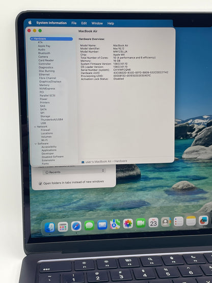 2025 Apple MacBook Air 13.6" M4 8C GPU 4.5GHz 16GB RAM 256GB SSD A3240