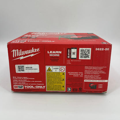 New Milwaukee 3622-20 M12 12V M12 Green Laser Cross Line & Plumb Points