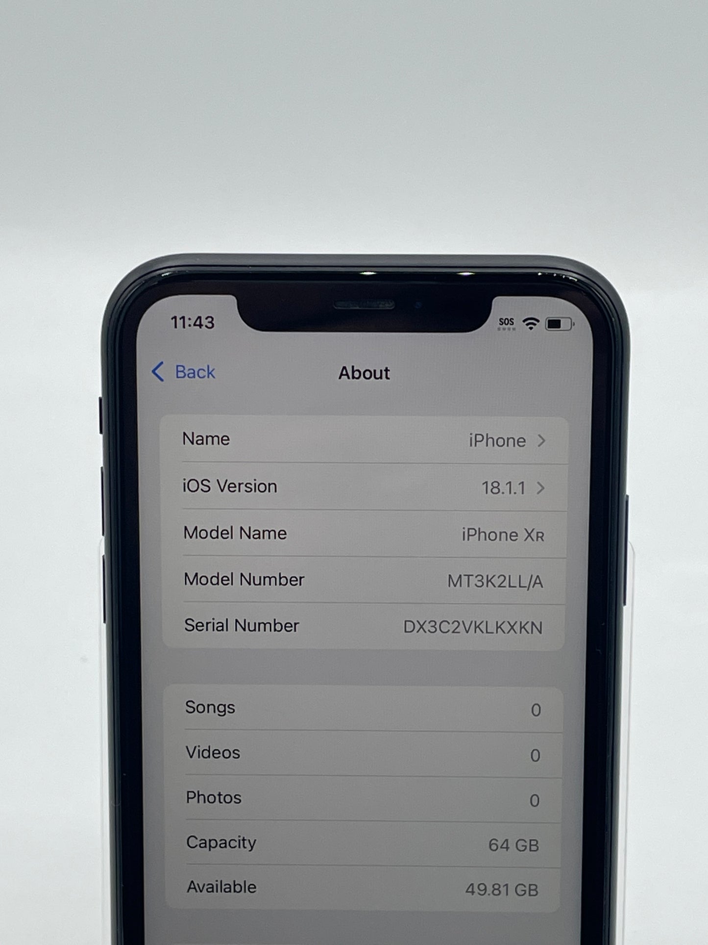 Unlocked Apple iPhone XR 64GB 18.1.1 Black MT3K2LL/A