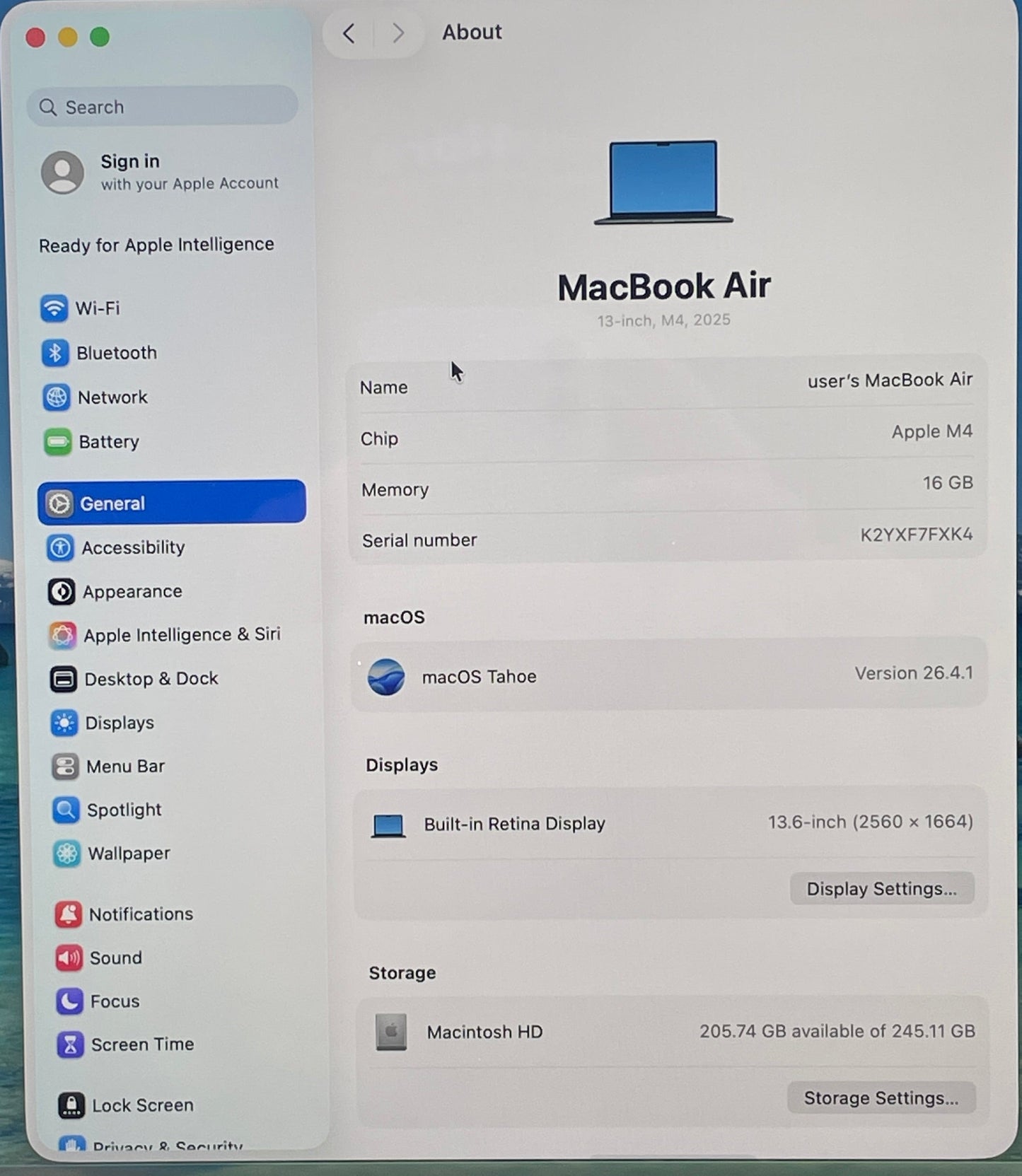 2025 Apple MacBook Air 13" M4 8C GPU 4.5GHz 16GB RAM 256GB SSD A3240