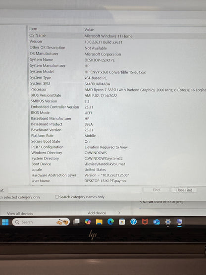 HP Envy x360 15‑EU1073CL 15.6" AMD Ryzen 7 5825U 2.0GHz 8GB RAM 512GB SSD