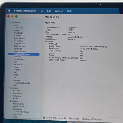 2025 Apple MacBook Air 13" M4 8C GPU 4.5GHz 16GB RAM 256GB SSD A3240