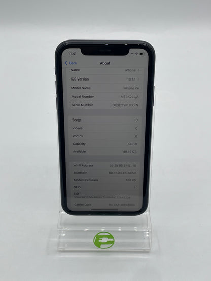 Unlocked Apple iPhone XR 64GB 18.1.1 Black MT3K2LL/A