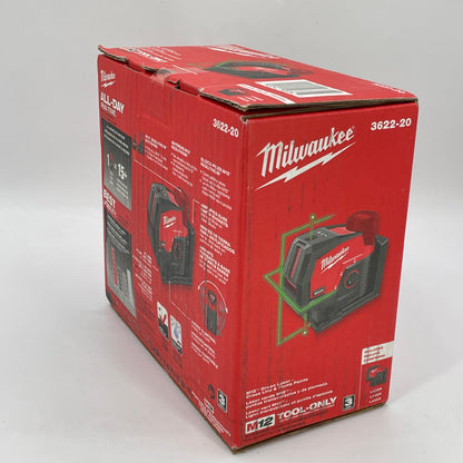 New Milwaukee 3622-20 M12 12V M12 Green Laser Cross Line & Plumb Points