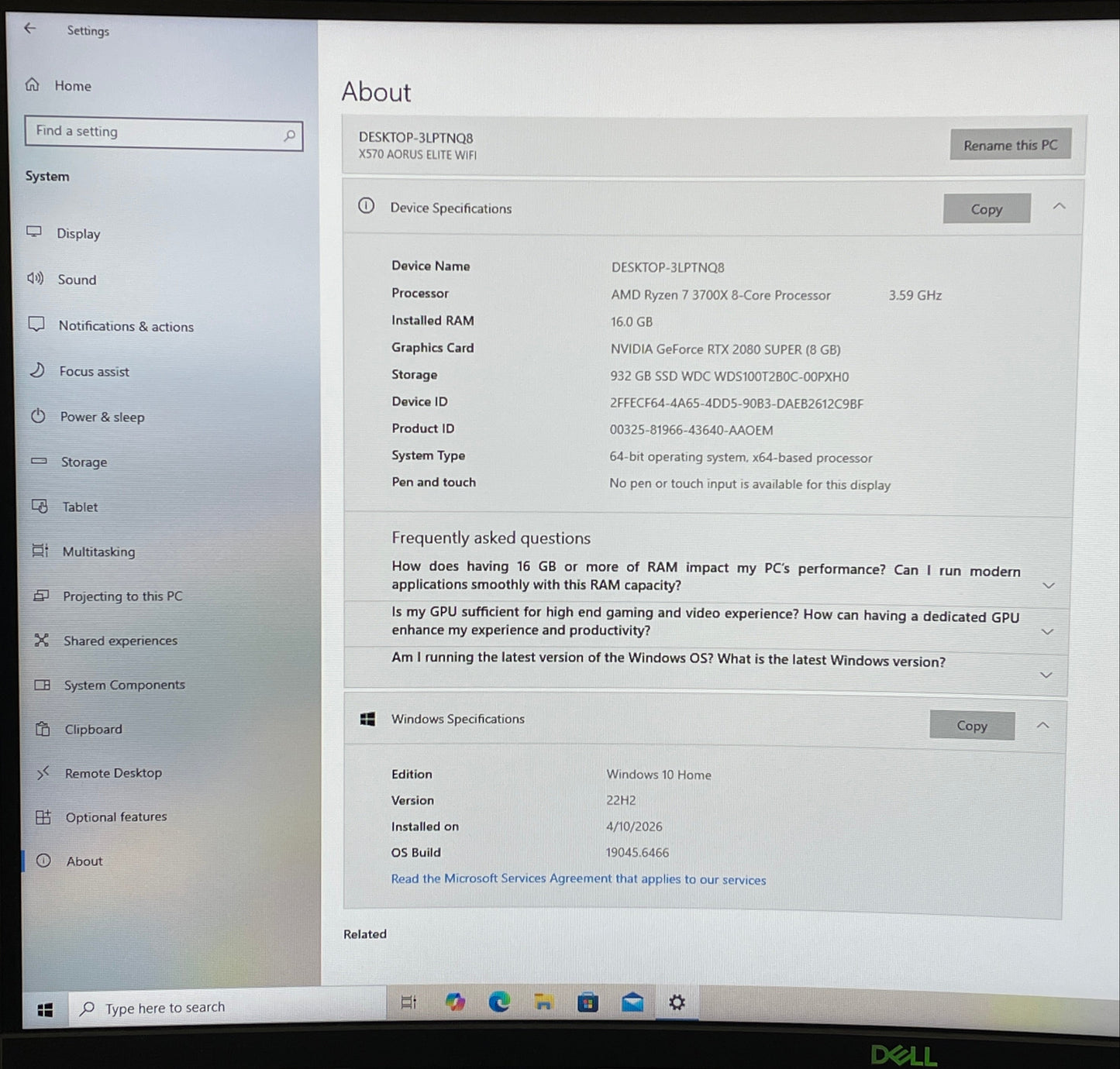 NZXT PC Ryzen 7 3700X 3.60GHz 16GB RAM 1TB SSD Gigabyte GeForce RTX 2080 Super