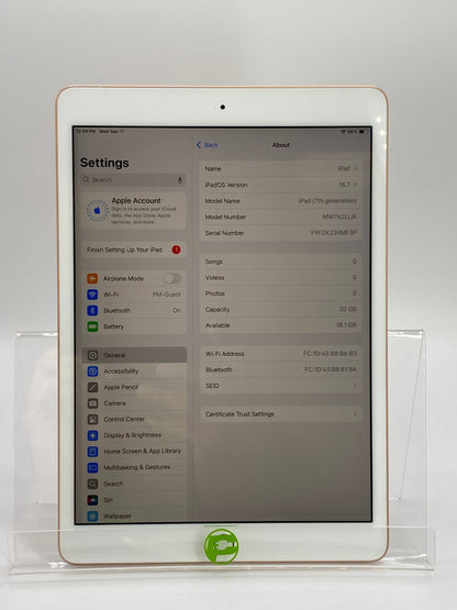 WiFi Only Apple iPad 7th Gen 32GB 18.7 Rose Gold MW762LL/A