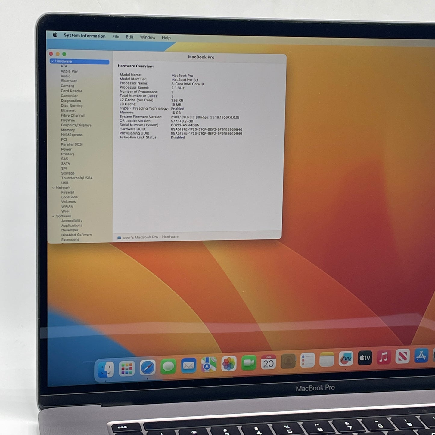 2019 Apple MacBook Pro 16" i9 2.3GHz 16GB RAM 1TB SSD Silver A2141
