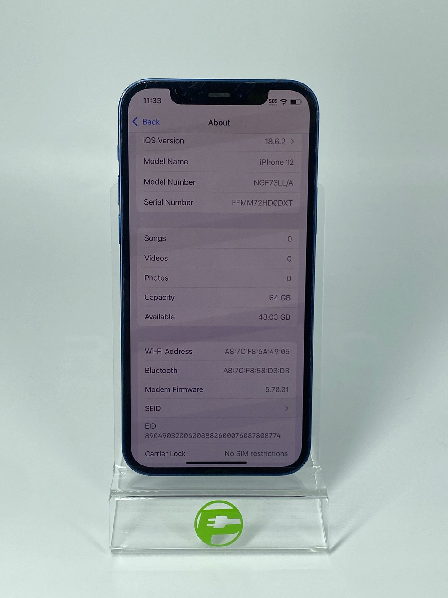 Unlocked Apple iPhone 12 64GB 18.6.2 Blue NGF73LL/A