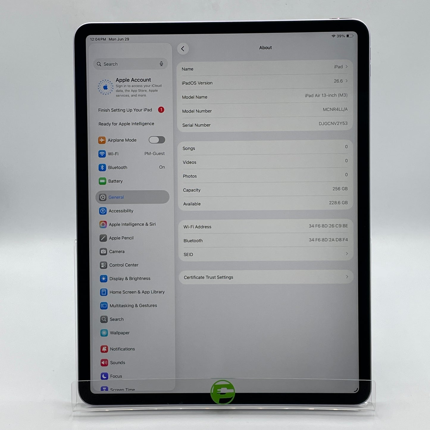 WiFi Only Apple iPad Air 13" M3 256GB Purple MCNR4LL/A