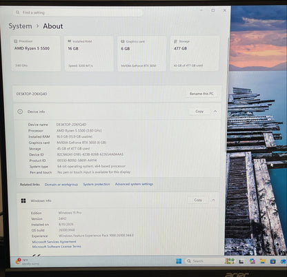 Suevery SUT1B3 Ryzen 5 5500 3.60GHz 16GB RAM 512GB SSD INNO3D GeForce RTX 3050