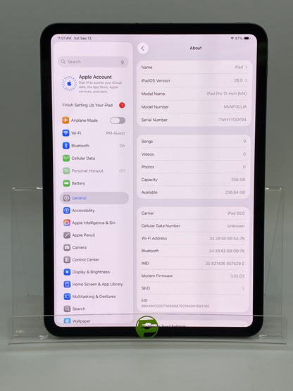 Unlocked Apple iPad Pro 11" M4 256GB 26.0 Space Gray MVW13LL/A
