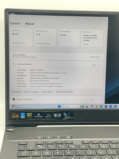 Asus ROG Zephyrus M15 GU502L 15.6"i7-10750H 2.6GHz 16GB 1TB SSD GeForce RTX 2060