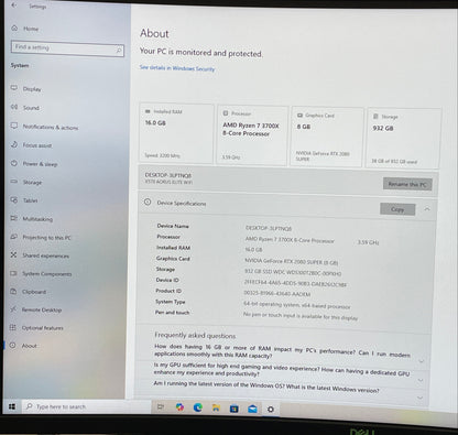 NZXT PC Ryzen 7 3700X 3.60GHz 16GB RAM 1TB SSD Gigabyte GeForce RTX 2080 Super
