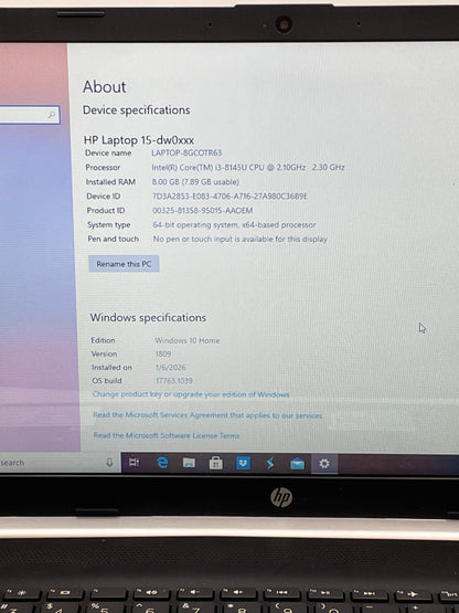 HP Pavilion 15-DW0037WM 15.6" i3-8145U 2.1GHz 8GB RAM 1TB SSD