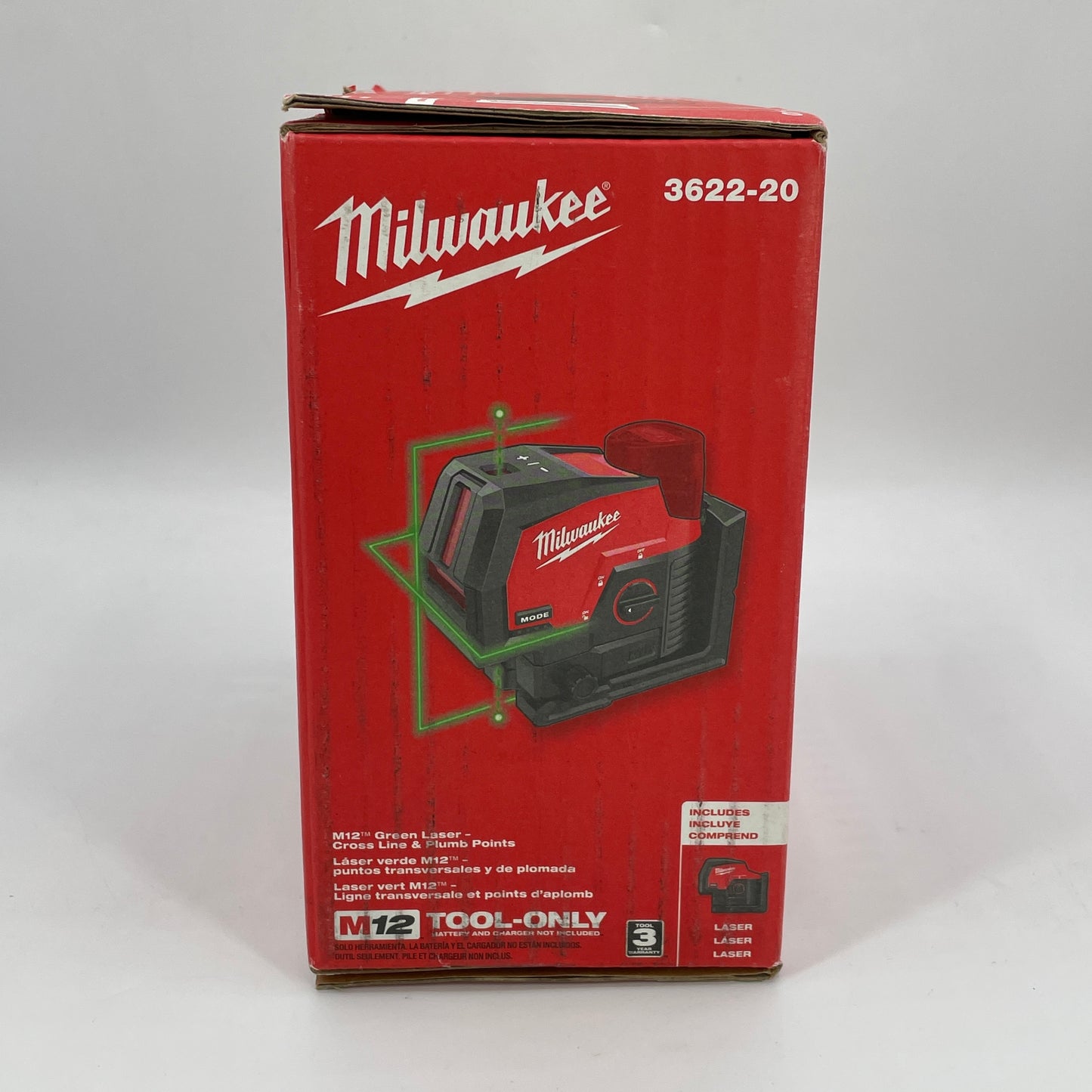 New Milwaukee 3622-20 M12 12V M12 Green Laser Cross Line & Plumb Points