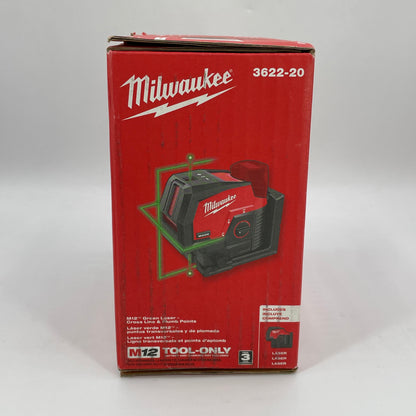New Milwaukee 3622-20 M12 12V M12 Green Laser Cross Line & Plumb Points
