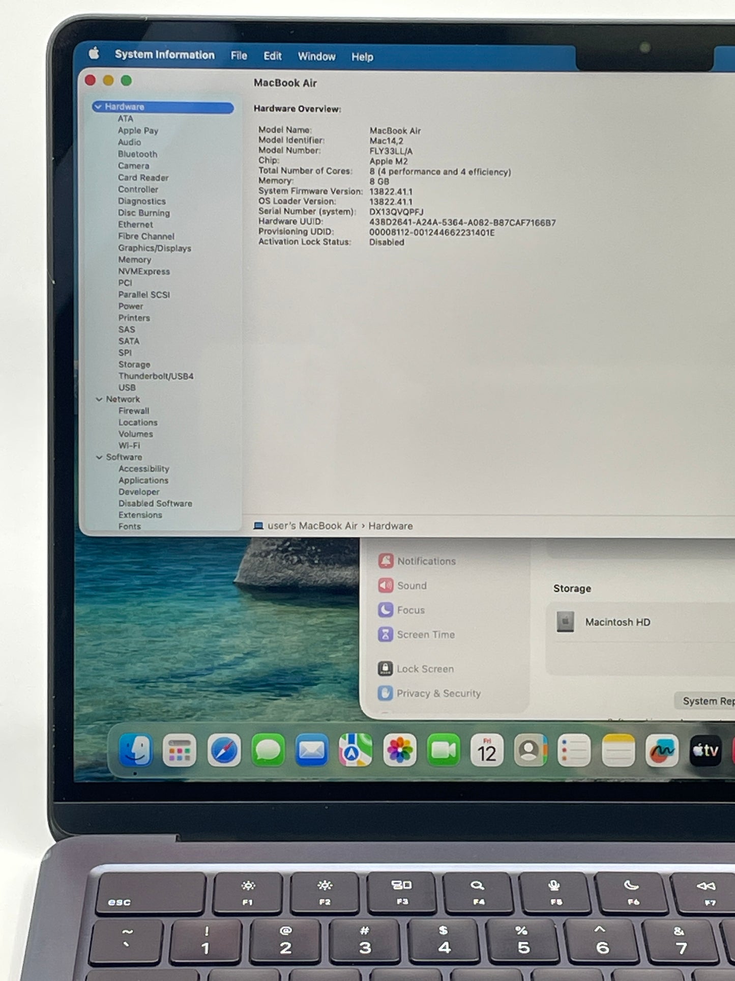 2022 Apple MacBook Air 13.6" M2 8C GPU 3.5GHz 8GB RAM 256GB SSD A2681