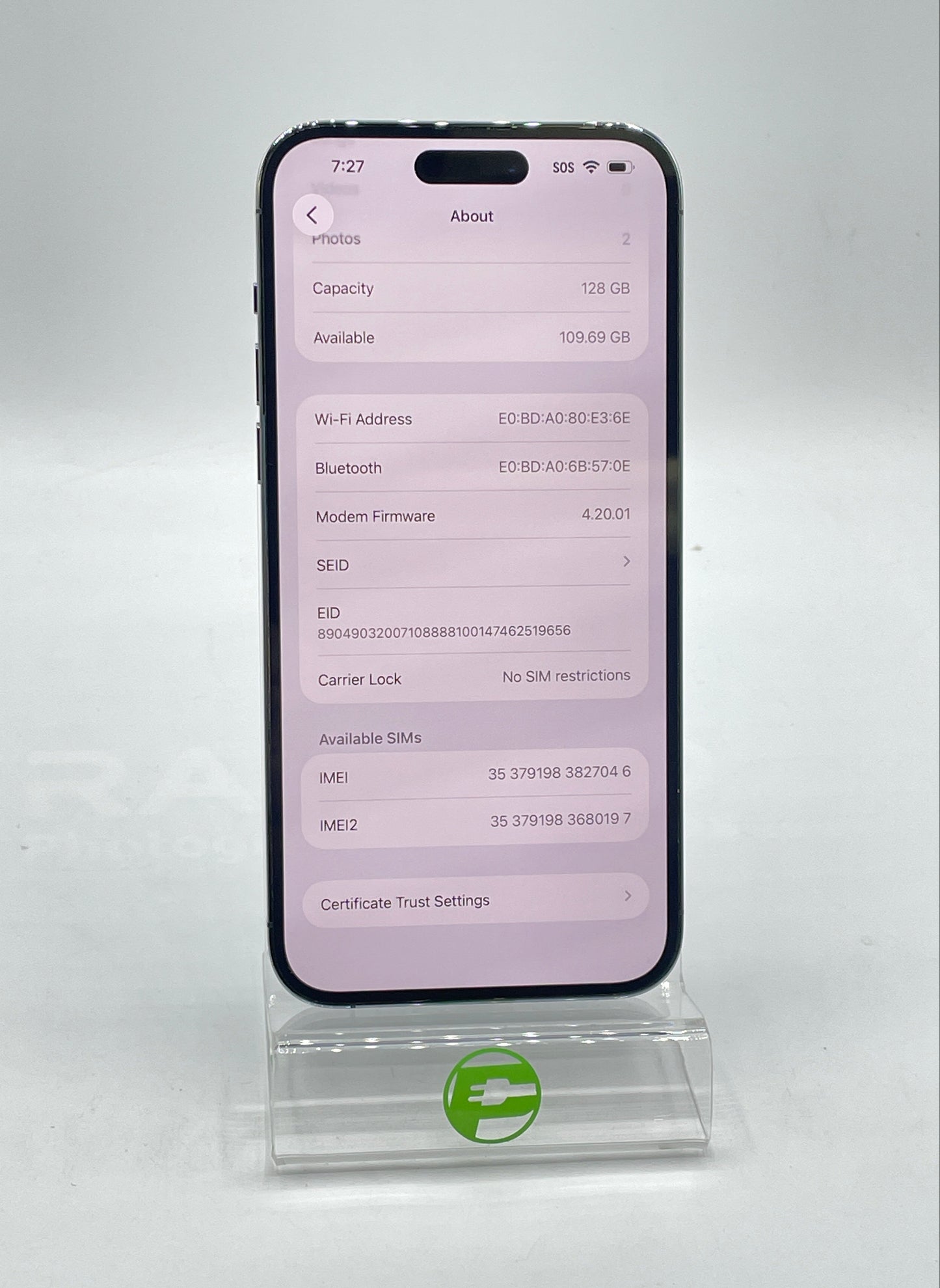 Unlocked Apple iPhone 14 Pro Max 128GB 26.2 Deep Purple MQ8R3LL/A