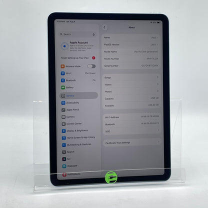 WiFi Only Apple iPad Air 4th Gen 256GB Sky Blue MYFY2LL/A