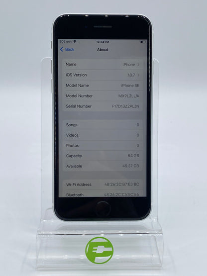 Unlocked Apple iPhone SE 2nd Gen 64GB White MX9L2LL/A