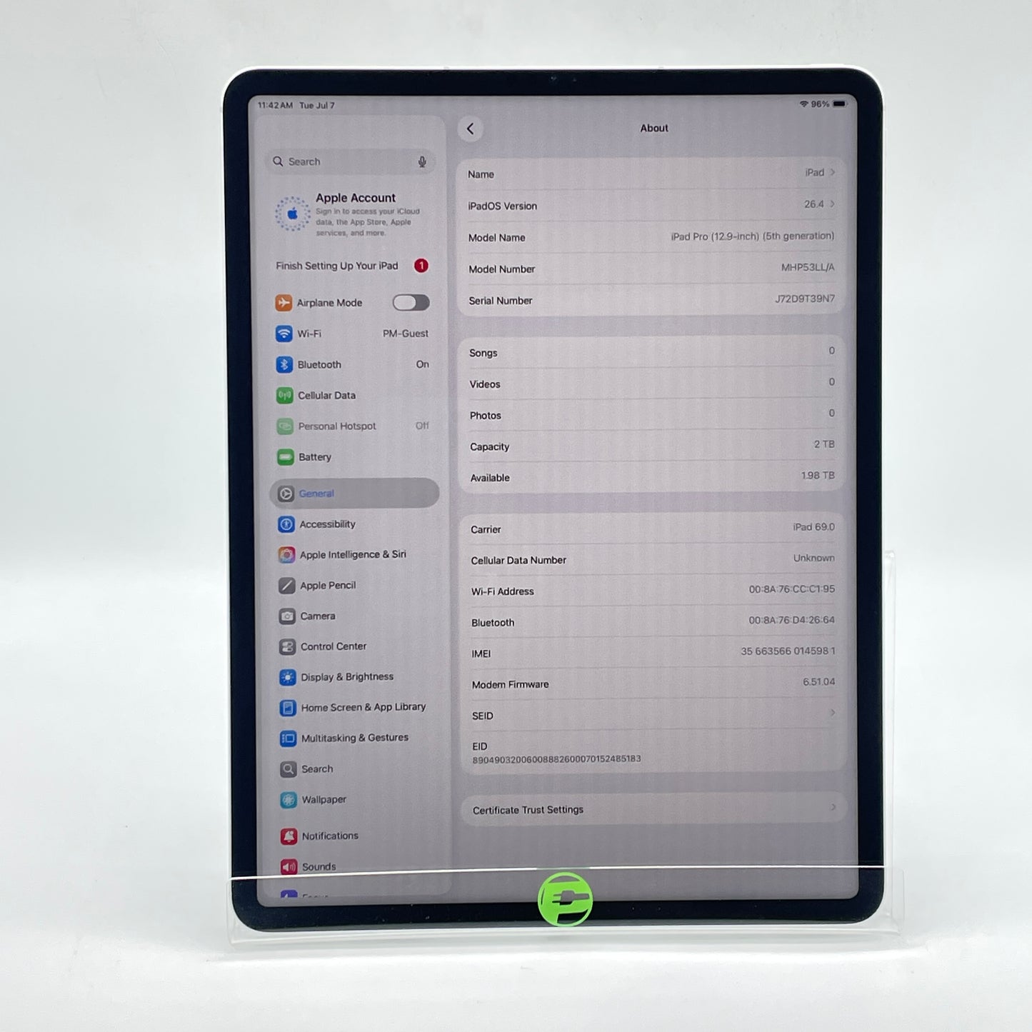 Factory Unlocked Apple iPad Pro 12.9" 5th Gen 2TB Silver MHP53LL/A