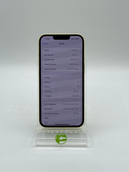T-Mobile Apple iPhone 14 128GB 18.6.1 Yellow MR3J3LL/A